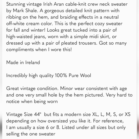 Vintage Aran Cable Knit Made in Ireland Oversized Fisherman Celtic Crew Sweater - Picture 10 of 10